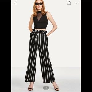 SHEIN ruffle waist wide leg striped pants